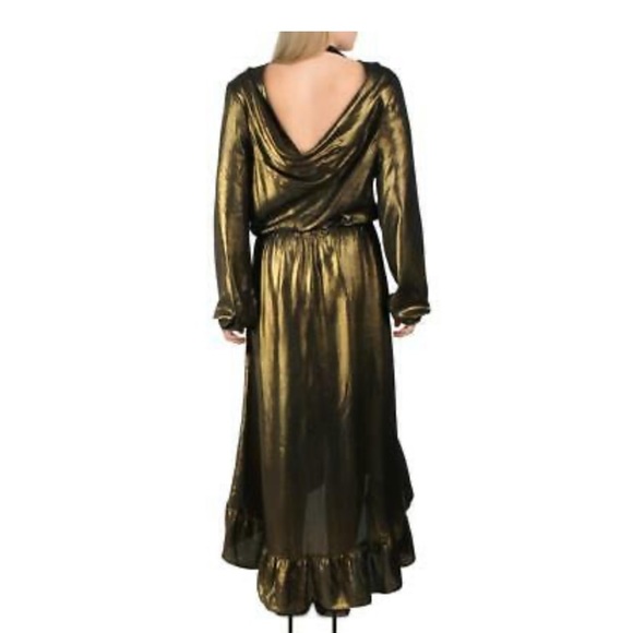 WAYF Gold Ruffled Midi Party Cocktail Dress - Picture 2 of 3